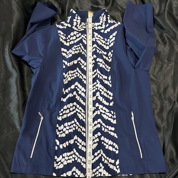 $7SALE Chicos Zenergy athletic jacket full zip Navy Blue White Pockets - Picture 6 of 12